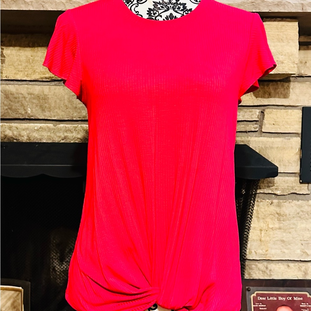 Time and Tru Bright Red Knotted Tee
